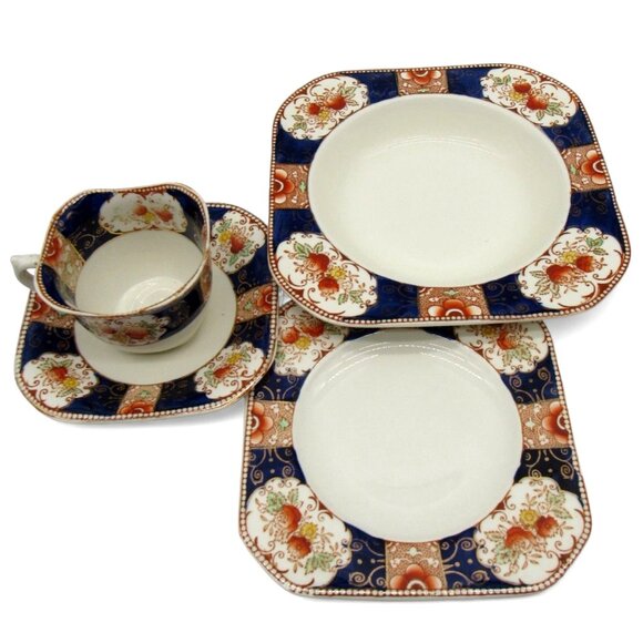ROYAL CASTLE By Wood And Sons Imari Pattern Tea Cup Set And Plates England Vinta - Picture 4 of 11